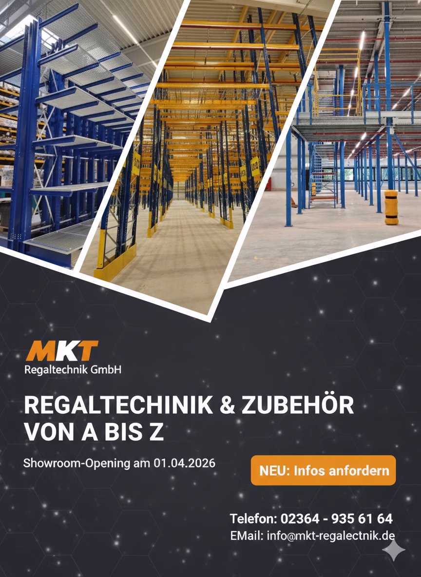 Showroom Er&ouml;ffnung ab 01.04.26 MKT Regaltechnik GmbH